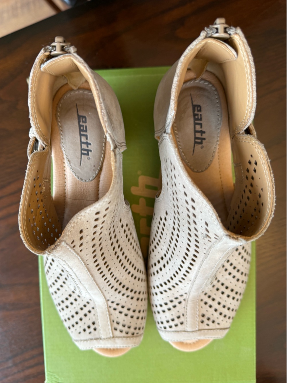 Earth Origins Nubuck leather Perforated Peep-Toe Ankle Booties - Keri - Picture 3 of 9